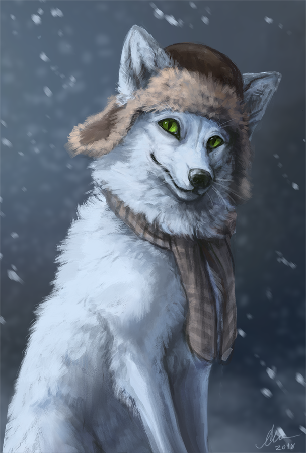 2018 aurru black_nose blakc_nose canine digital_media_(artwork) feral fox fur green_eyes mammal sitting solo whiskers white_fur