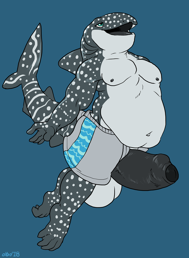 anthro balls belly belly_overhang big_balls big_belly big_penis clothed clothing dbd erection fish huge_balls huge_penis humanoid_penis male marine open_mouth overweight overweight_male penis shark solo thick_penis topless uncut