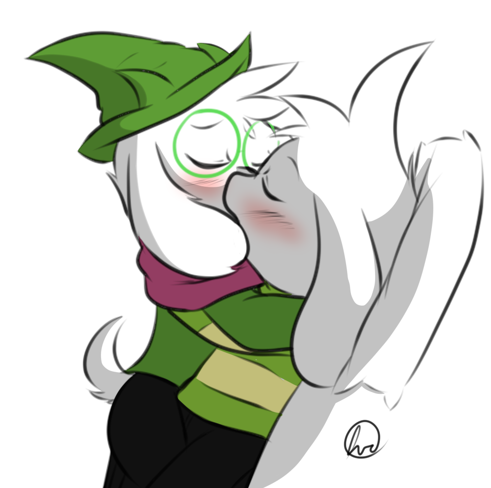 2018 asriel_dreemurr boss_monster contimplatininspiratio deltarune digital_media_(artwork) eyewear glasses kissing male mammal monster ralsei undertale video_games young