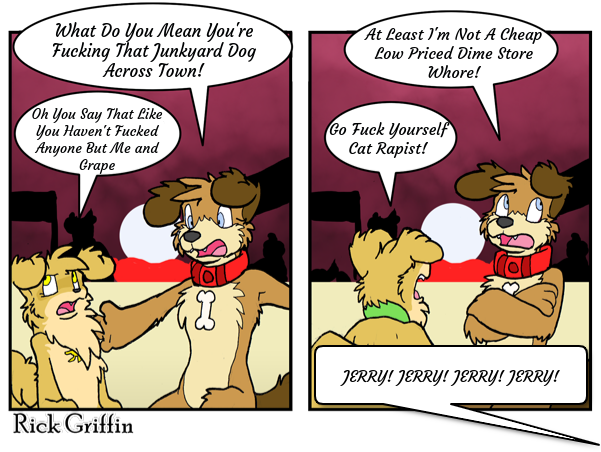 anthro canine collar comic dialogue dog edit female fight flat_chested housepets! invalid_tag jerry_springer male mammal peanut_butter_(housepets!) pomeranian rick_griffin tarot_(housepets!) text webcomic yelling