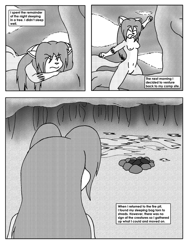 2008 breasts comic english_text eyes_closed female foxcat greyscale jungle linda_wright monochrome nude outside pussy sleeping solo terdburgler text tree