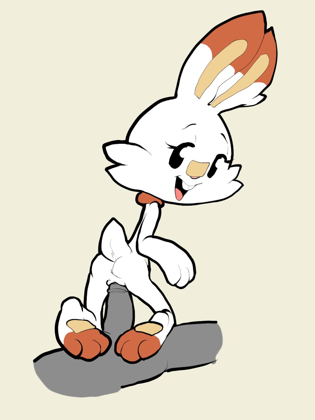 2019 anthro anus buckteeth dipstick_ears duo female female_focus from_behind_position fur itsunknownanon kneeling lagomorph looking_at_viewer looking_back male male/female mammal nintendo open_mouth penis pok&eacute;mon pok&eacute;mon_(species) prodding pussy scorbunny sex simple_background solo_focus teeth video_games white_fur