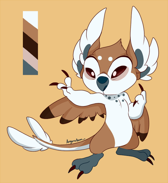 2019 2_toes 3_fingers alien angoraram avian brown_claws brown_eyes brown_feathers claws color_swatch digital_drawing_(artwork) digital_media_(artwork) disney experiment_(species) fan_character feathers grey_nose lilo_and_stitch simple_background tan_background toe_claws toes white_feathers wings