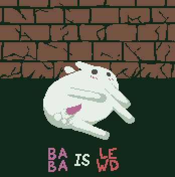 2018 animal_genitalia baba baba_is_you balls blush brick digital_media_(artwork) edit erection feral grass looking_back low_res lying male on_side outside penis pixel_(artwork) sheath solo tapering_penis text video_games wall_(disambiguation)