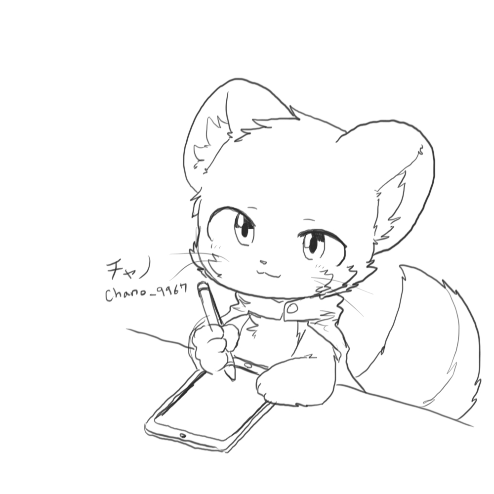 ambiguous_gender black_and_white chano chano_(character) chinchilla cloak clothing cub digital_media_(artwork) english_text fur grey_fur japanese_text mammal monochrome multicolored_fur paws pen rodent solo tablet text whiskers white_fur young