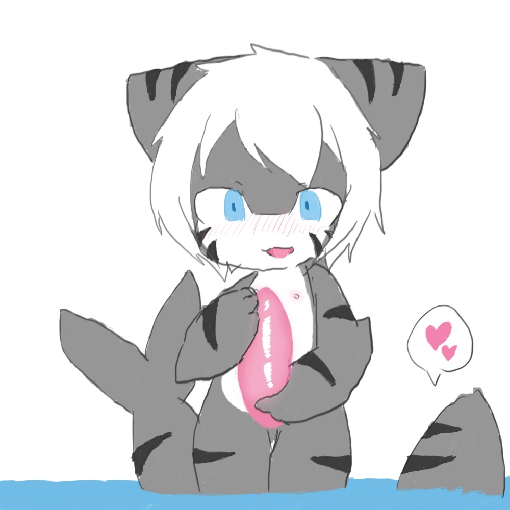 &lt;3 anthro blue_eyes blush changed_(video_game) chano cub digital_media_(artwork) erection fin fish grey_skin hair male mammal marine multicolored_skin nipples orgasm penis shark slit solo tail_fin tapering_penis the_shark_(changed) water young