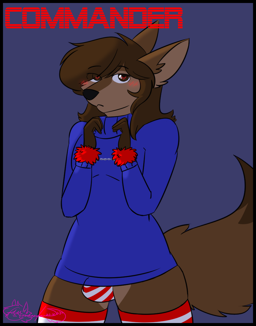 2019 anthro bulge canid canine canis clothed clothing commanderthings digital_media_(artwork) front_view fur fuzzy_handcuffs hair handcuffs long_hair looking_at_viewer male mammal portrait shackles simple_background solo standing text three-quarter_portrait turtleneck wolf