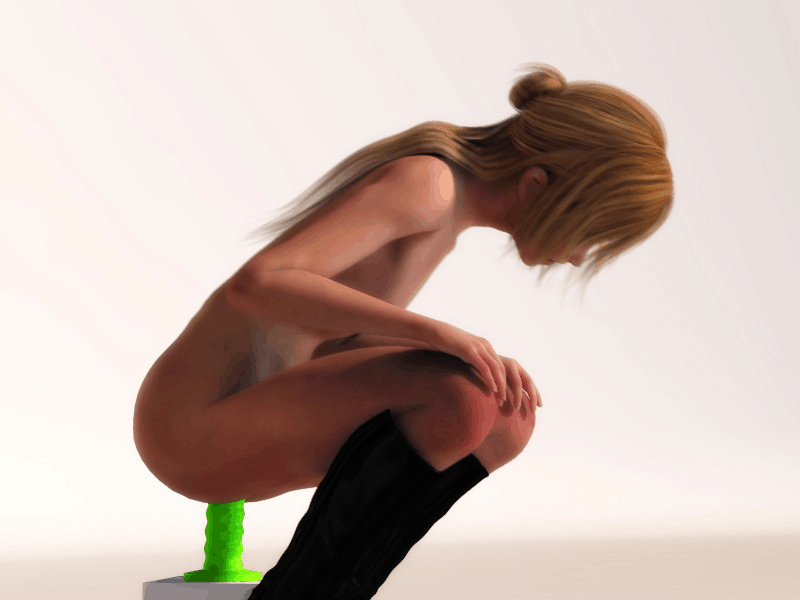 1girl 3d animated animated_gif artist_request black_socks blonde_hair dildo female from_side insertion looking_down nude sex_toy simple_background socks solo upper_body white_background