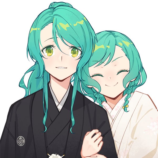 2girls ^_^ aqua_hair arm_hug bang_dream! black_kimono bow braid closed_eyes commentary_request eyes_closed green_eyes hair_bow hikawa_hina hikawa_sayo incest japanese_clothes kimono looking_at_viewer multiple_girls parted_lips ponytail shiromuku siblings sidelocks simple_background sisters smile twin_braids twincest twins uchikake upper_body wedding white_background white_kimono wife_and_wife yellow_bow yuyuyugoonn