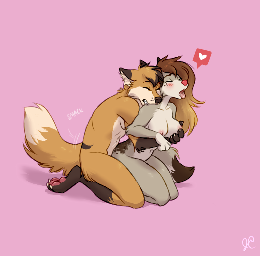 &lt;3 2019 all_fours ambiguous_penetration anthro canid canine canis digital_media_(artwork) doggystyle domestic_dog duo eyes_closed female fox from_behind_position looking_pleasured male male/female mammal penetration pink_background sex simple_background thelupinprincess