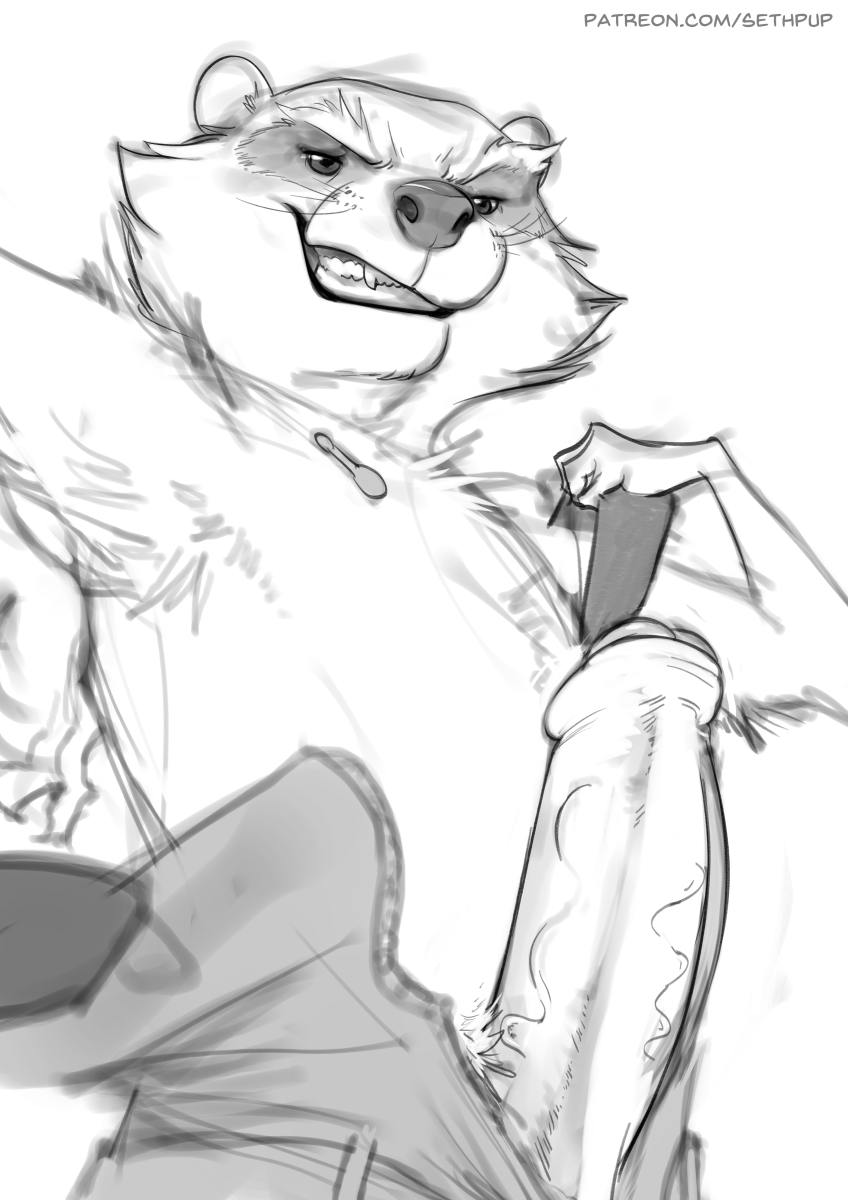 2019 anthro erection fur guardians_of_the_galaxy humanoid_penis looking_at_viewer male mammal marvel monochrome penis procyonid raccoon rocket_raccoon sethpup simple_background sketch smile solo teeth uncut url vein white_background