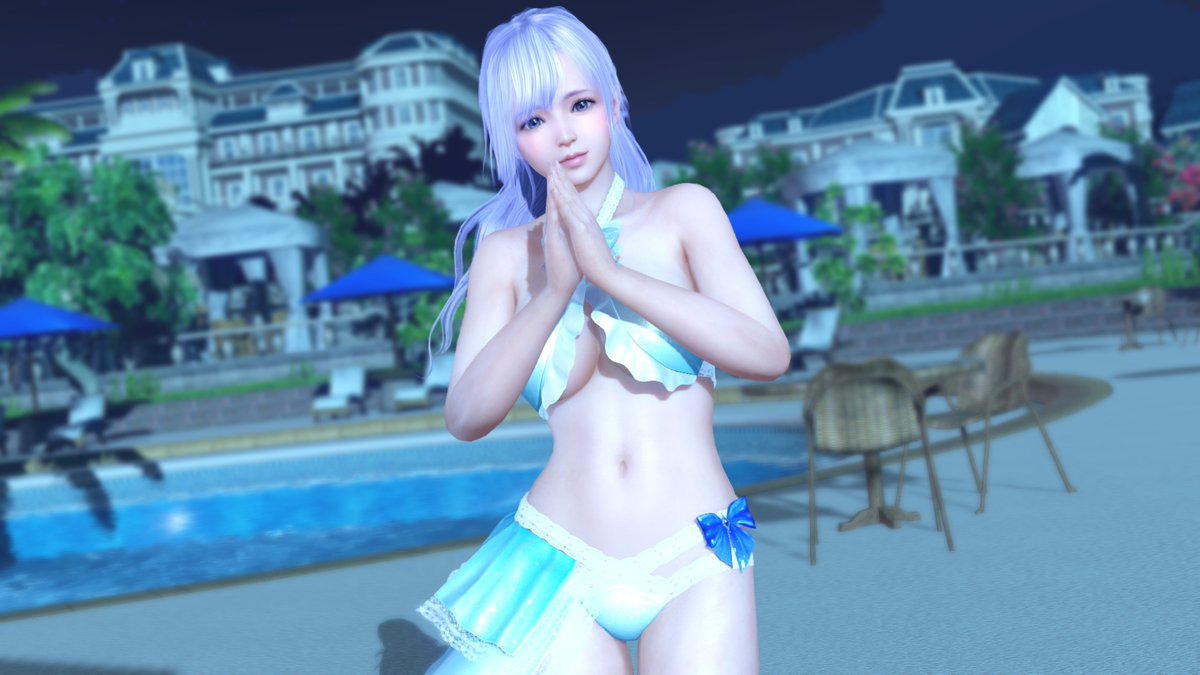 1girl 3d breasts dead_or_alive dead_or_alive_xtreme_3_fortune fiona_(doa) large_breasts long_hair midriff night official_art solo swimsuit tecmo underboob