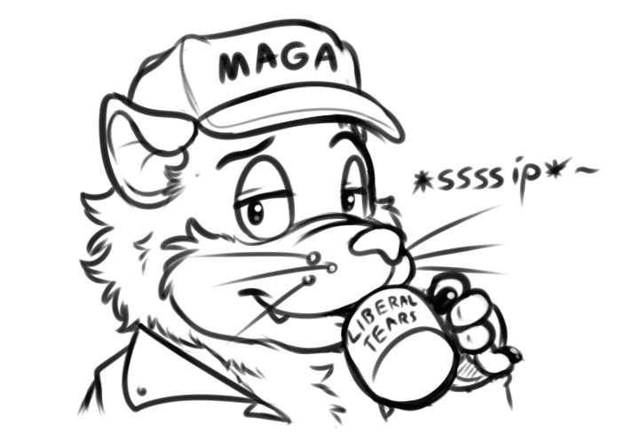 anthro chipp clothed clothing cup drinking emenius fur hat holding_cup jacket looking_at_viewer maga_hat make_america_great_again mammal pinky_out politics rat rodent sketch whiskers