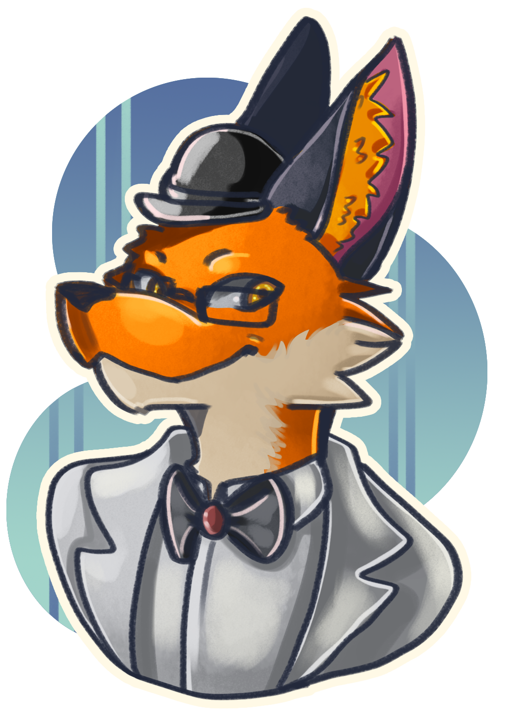 amber ambiguous_gender boop bow_tie bowler_hat canid canine classy clothing coat digital_media_(artwork) dis dis_the_fox eye-wear eyewear female feral fox foxxo fur hat hi_res invalid_color mammal scientist simple_background smile snoot suit white_suit