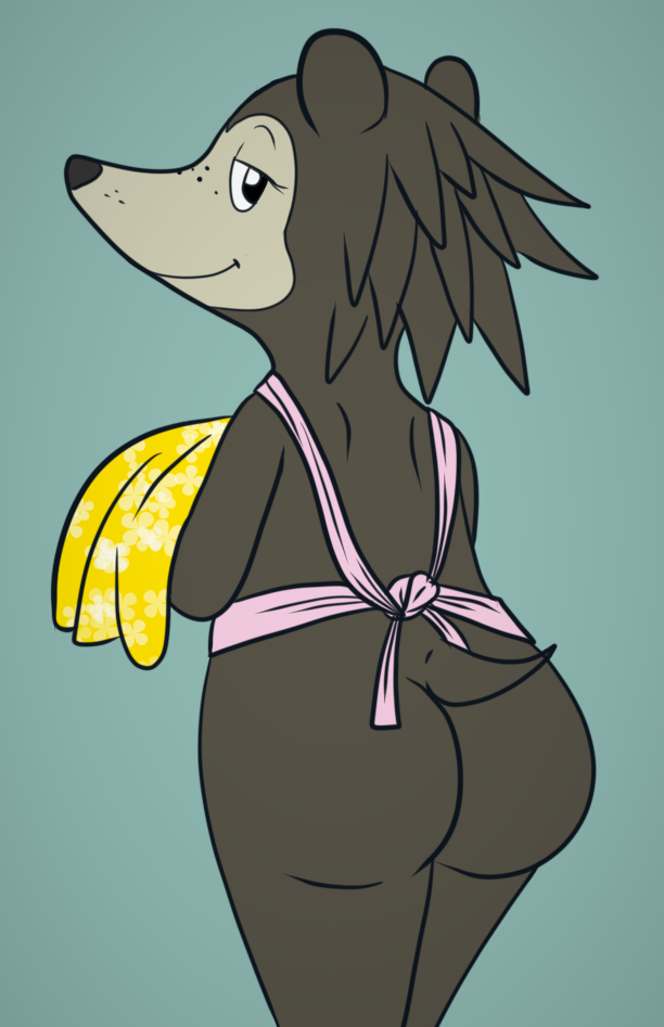 animal_crossing anthro apron butt clothed clothing eulipotyphlan female hedgehog looking_at_viewer looking_back mammal nintendo pacapoko_(artist) partially_clothed presenting presenting_hindquarters rear_view sable_able solo video_games