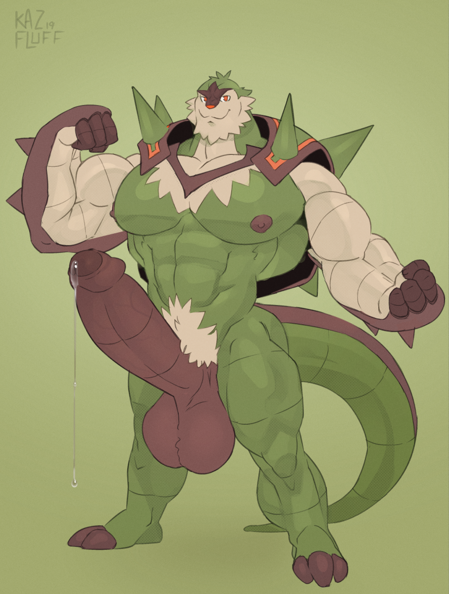 anthro balls big_balls big_penis chesnaught flexing hi_res huge_balls huge_penis humanoid_penis hyper kazushi looking_at_viewer male muscular muscular_male nintendo pecs penis pok&eacute;mon pok&eacute;mon_(species) precum pubes smile solo standing uncut video_games