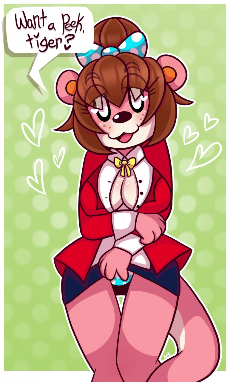 &lt;3 ? animal_crossing anthro blush breasts brown_hair clothed clothing female freckles hair hair_bow hair_ribbon half-closed_eyes hi_res jelly-filled-zombies lottie_(animal_crossing) lutrine mammal mustelid nintendo open_mouth ribbons simple_background smile solo speech_bubble video_games