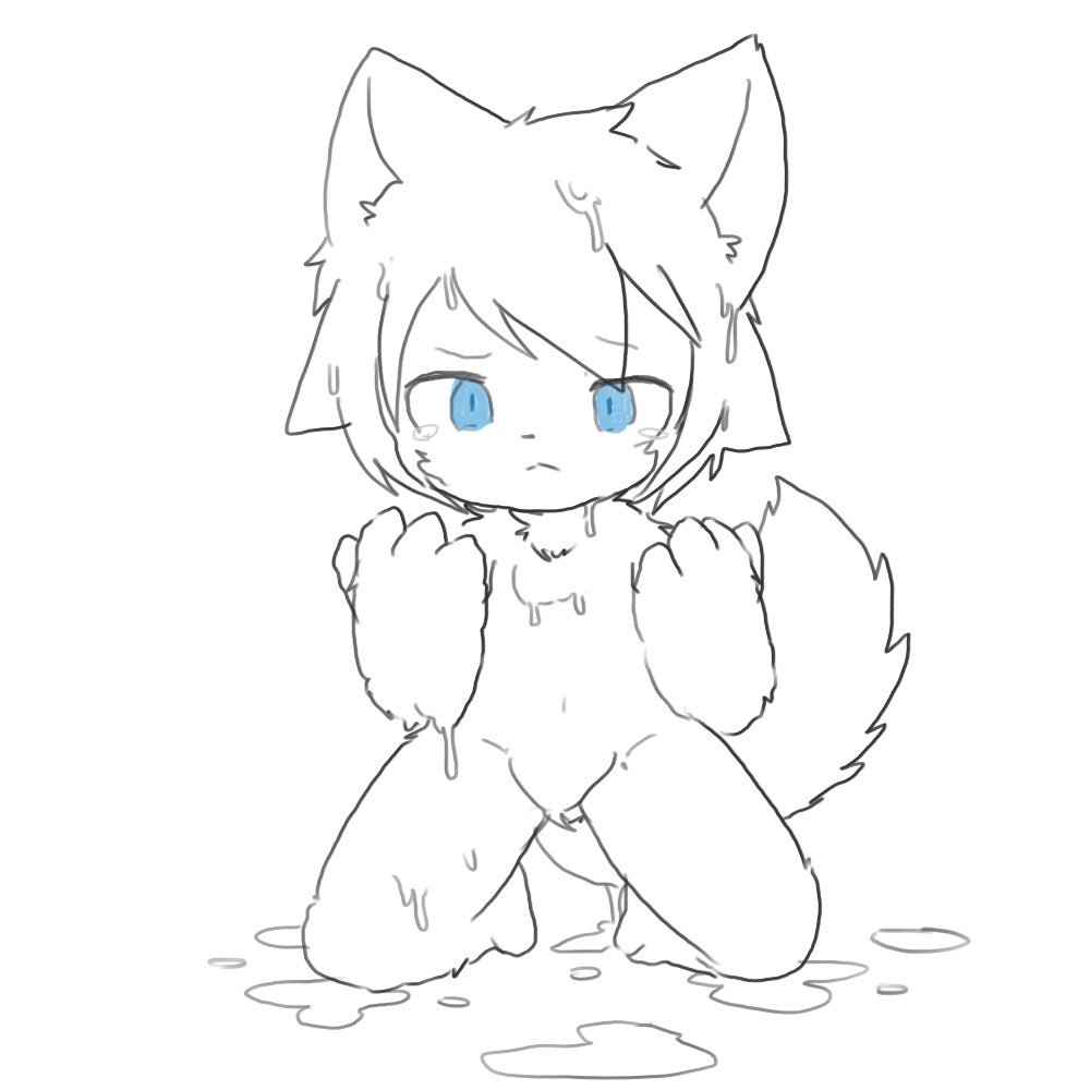ambiguous_gender anthro blue_eyes blush canid canine canis changed_(video_game) chano cub digital_media_(artwork) fur goo_creature lin_(changed) mammal paws transformation wet white_fur white_tail wolf young