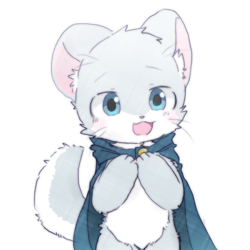 blue_eyes blush chano chano_(character) chinchilla cloak clothing cub digital_media_(artwork) fur grey_fur grey_tail looking_at_viewer mammal multicolored_fur open_mouth paws rodent smile standing whiskers white_fur young