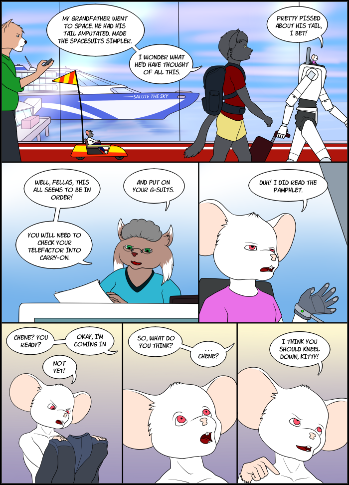 2017 anthro boat car cellphone chene_(musuko42) clothed clothing comic dialogue digital_media_(artwork) english_text felid feline felis female flag fully_clothed fur gloves hair inside jel_(musuko42) male mammal musuko42 phone power_suit roden sea short_hair sky spacesuit speech_bubble suitcase text vehicle water