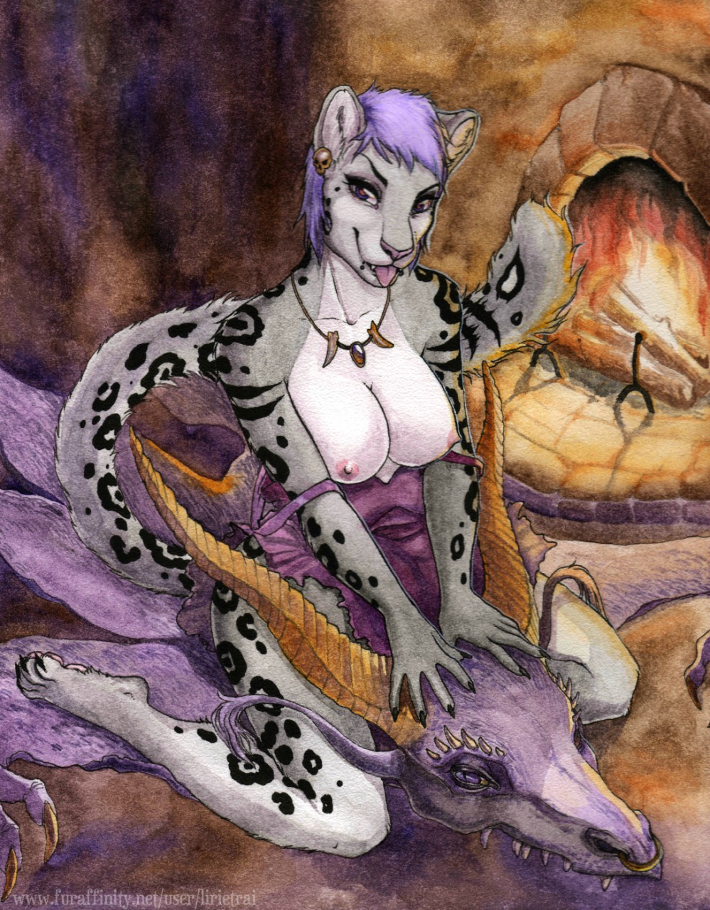 anthro breasts exposed_breasts felid feline female fireplace hi_res lirietrai looking_at_viewer mammal nightgown nipples solo tongue tongue_out