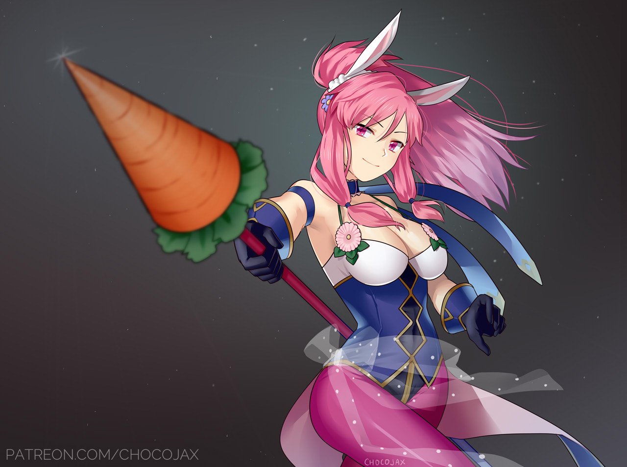 1girl animal_ears artist_request bare_shoulders blush breasts bunny_ears bunny_girl bunny_tail bunnysuit detached_collar fake_animal_ears fingerless_gloves fire_emblem fire_emblem:_seima_no_kouseki fire_emblem_heroes gloves leotard long_hair looking_at_viewer marica_(fire_emblem) medium_breasts nintendo pink_hair ponytail purple_hair smile solo strapless strapless_leotard sword tail weapon wrist_cuffs