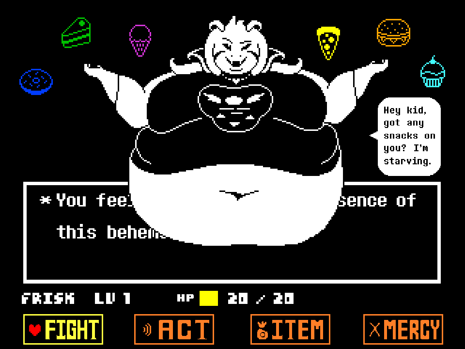 anthro asriel_dreemurr asriel_dreemurr_(god_form) belly big_belly bitterbosc boss_monster bovid caprine clothed clothing food fur goat horn looking_at_viewer male mammal moobs morbidly_obese navel obese overweight simple_background undertale video_games white_fur