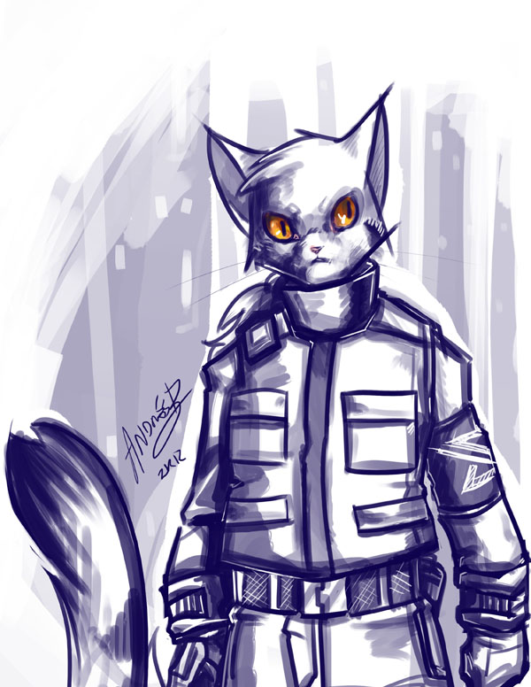 2012 adres_(derideal) anthro biped clothed clothing digital_drawing_(artwork) digital_media_(artwork) domestic_cat felid feline felis kiaun male mammal simple_background solo standing uniform