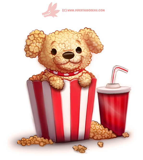 beverage canid canine canis cryptid-creations domestic_dog food food_creature humor mammal popcorn pun visual_pun