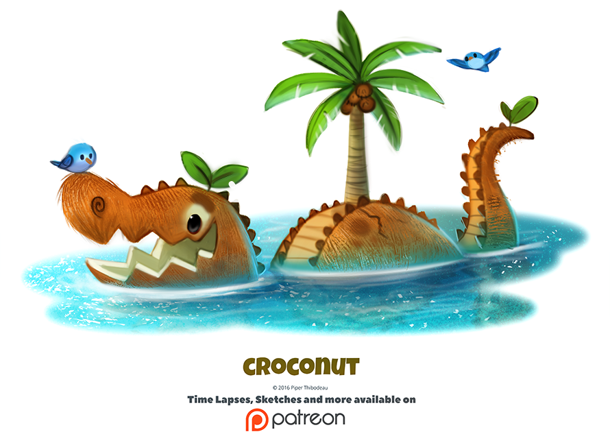 avian bird coconut crocodile crocodilian cryptid-creations food food_creature fruit palm_tree reptile scalie tree