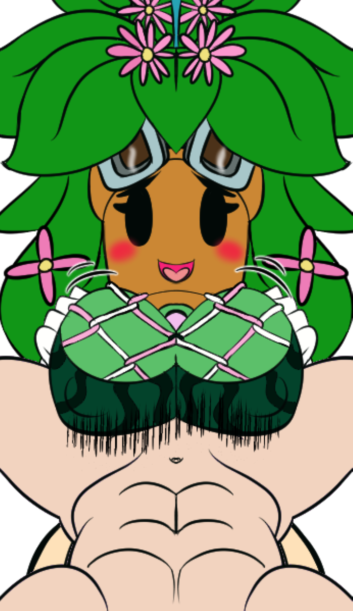 2019 big_breasts blaster_master blaster_master_zero_2 blush breasts cleavage clothed clothing eyewear female flora_fauna goggles humanoid kanna_(blaster_master) not_furry nude open_mouth penis plant plant_humanoid sex simple_background smile thunderfap titfuck video_games