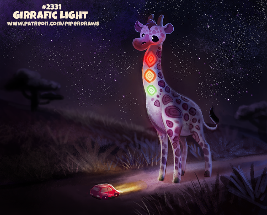 black_eyes brown_fur car cryptid-creations feral fur giraffe giraffid grass horn humor mammal night pun solo star tan_fur traffic_light tree vehicle visual_pun