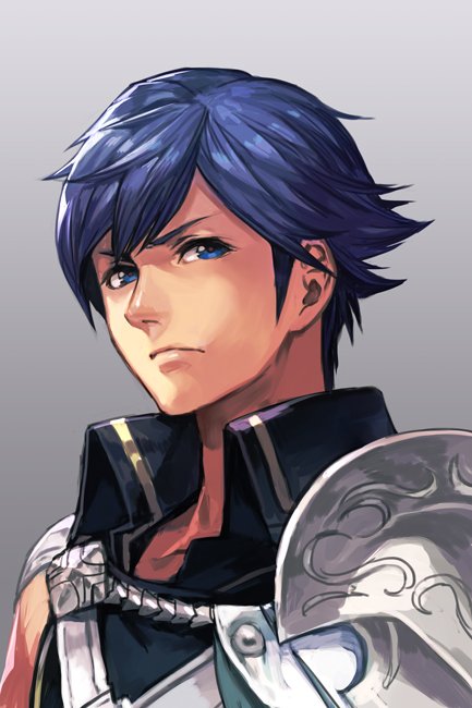 1boy blue_eyes blue_hair cape fire_emblem fire_emblem:_kakusei hankuri krom long_hair male_focus nintendo short_hair shoulder_armor simple_background solo