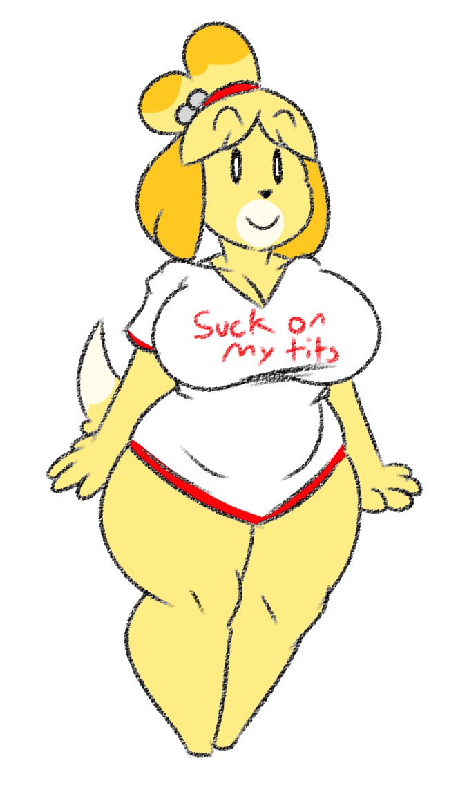 animal_crossing anthro big_breasts breasts canid canine canis cleavage clothed clothing domestic_dog female isabelle_(animal_crossing) kingretrokirby mammal nintendo thick_thighs video_games