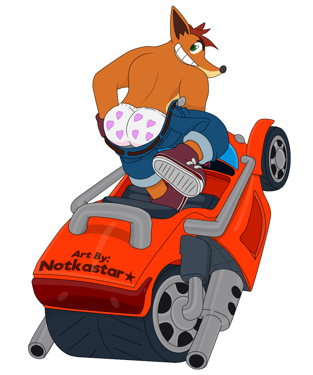 &lt;3 2019 alpha_channel anthro bandicoot belt boxer_(disambiguation) butt car clothed clothing crash_bandicoot crash_bandicoot_(series) digital_media_(artwork) english_text footwear fur gloves green_eyes hair heart_underwear hi_res male mammal marsupial mooning naughty_dog notkastar pants_down partially_clothed signature smile solo sony_corporation sony_interactive_entertainment text underwear vehicle video_games