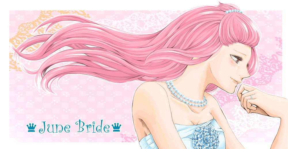 bad_id bad_pixiv_id bare_shoulders blush bride dress hands jewelry long_hair megurine_luka moona necklace pink_hair ring sleeveless smile solo tears vocaloid wedding wedding_dress