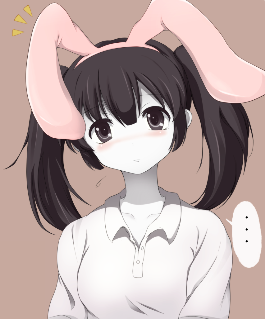 1girl animal_ears bad_id bad_pixiv_id black_hair blush bunny_ears fake_animal_ears head_tilt mizukami_ryouma monoko pale_skin solo yume_nikki