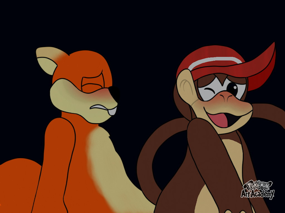 blush conker conker's_bad_fur_day conker_the_squirrel diddy_kong donkey_kong_(series) eyes_closed happy hat male male/male mammal monkey nintendo one_eye_closed primate rareware red_squirrel_(disambiguation) rodent sciurid sex video_games