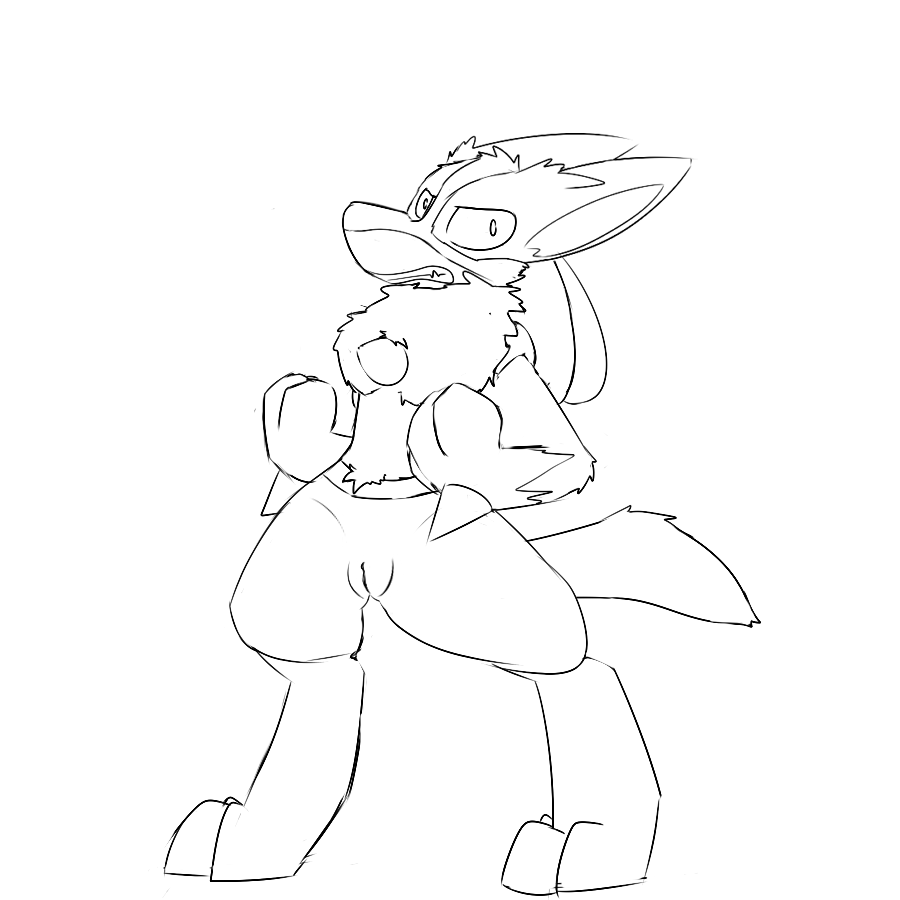1:1 3_toes angry aquestionableponyblog black_and_white casual_nudity female fur long_ears lucario monochrome nintendo nude pointy_ears pok&eacute;mon pok&eacute;mon_(species) pussy semi-anthro simple_background spikes toes video_games
