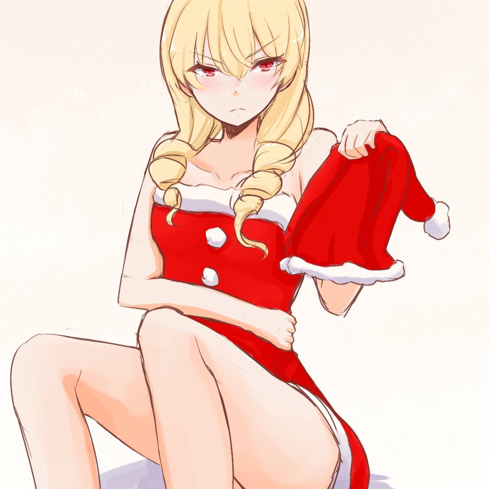 blonde_hair christmas_costume drill_hair erika_wagner flustered fujibee88 red_eyes tagme under_night_in-birth