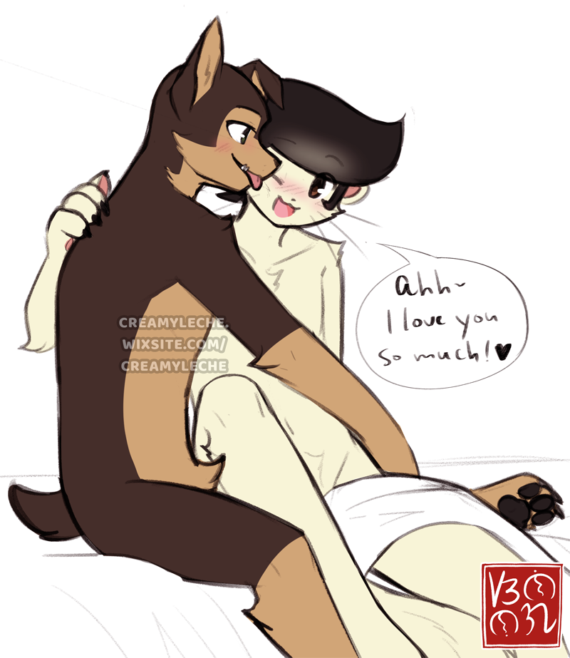 blush buddy_thunderstruck_(character) buddy_thunderstruck_(series) canid canine canis darnell_(buddy_thunderstruck) domestic_dog domestic_ferret licking male male/male mammal mustela mustelid musteline nude sunnynoga tongue tongue_out