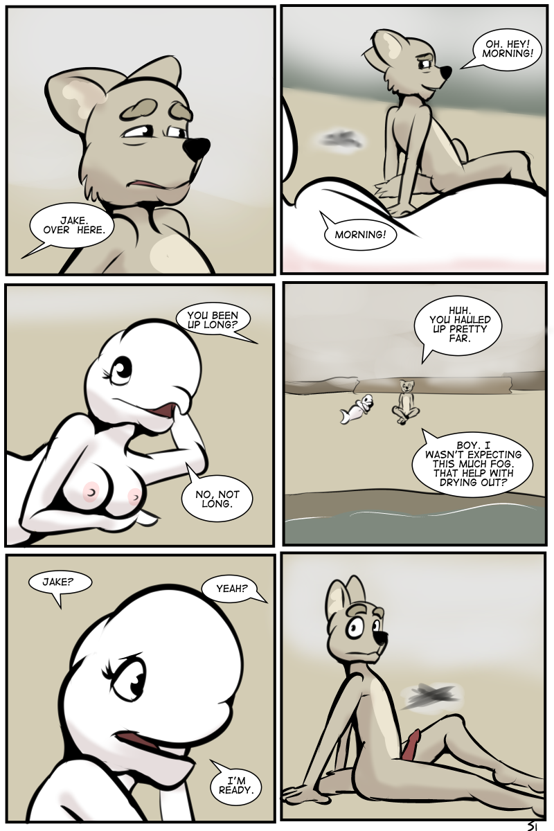 animal_genitalia animal_penis anna_(study_partners) anthro beach beluga breasts canid canine canine_penis canis cetacean cetacean_pussy comic coyote delphinoid duo english_text erection female fur hi_res jake_(study_partners) male mammal marine medium_breasts monodontid non-mammal_breasts nude penis seaside study_partners tan_fur text thunderouserections toothed_whale water