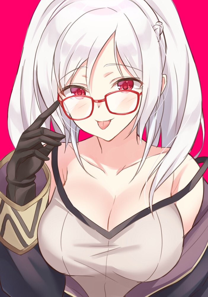 1girl breasts cape dark_persona female_my_unit_(fire_emblem:_kakusei) fire_emblem fire_emblem:_kakusei fire_emblem_heroes gimurei glasses gloves hood long_hair looking_at_viewer my_unit_(fire_emblem:_kakusei) nintendo red_eyes robe shiyo_yoyoyo simple_background smile solo twintails white_hair