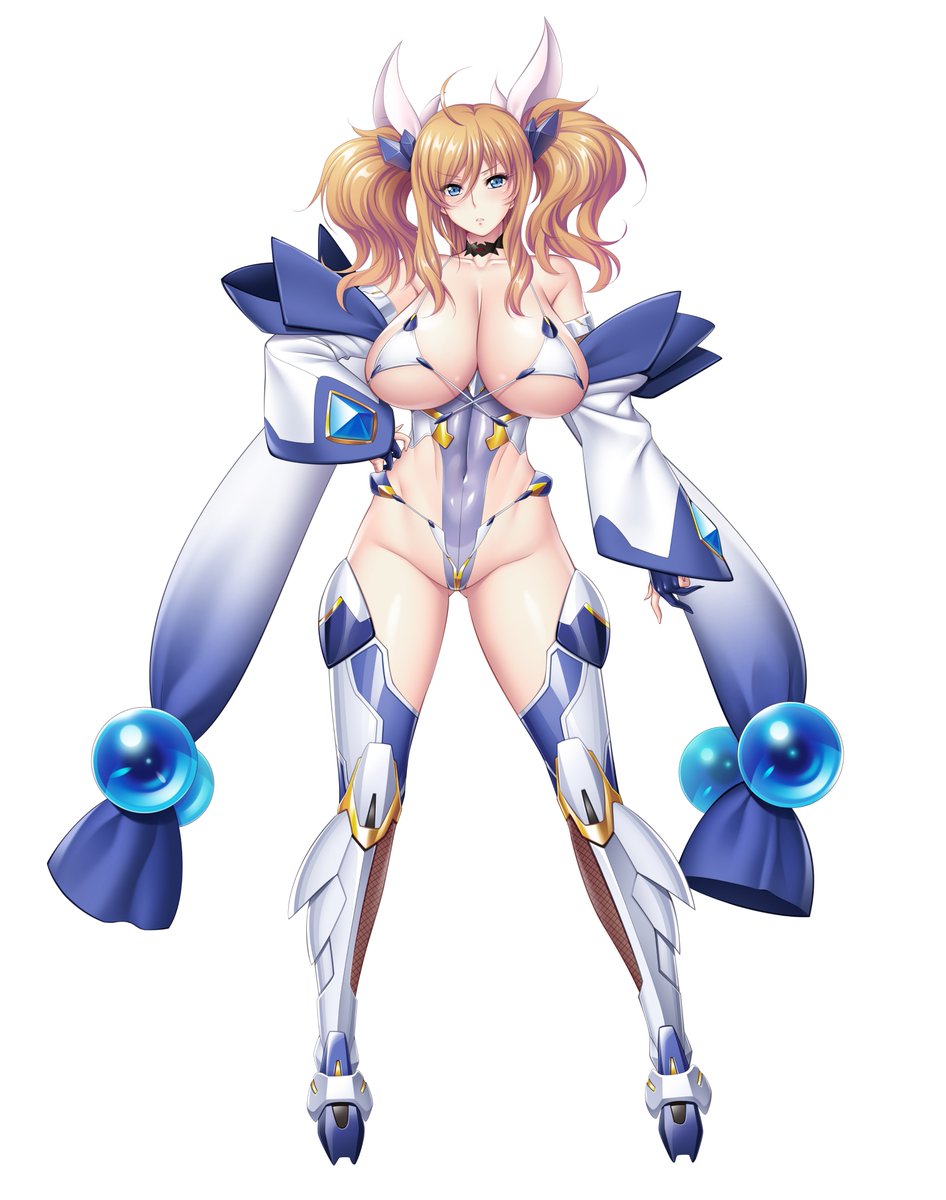 1girl aoi_nagisa_(metalder) bare_shoulders blonde_hair blue_eyes blush breasts cleavage full_body huge_breasts lilith-soft long_hair looking_at_viewer solo standing taimanin_(series) taimanin_rpgx twintails