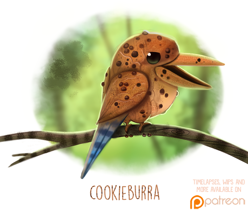 ambiguous_gender avian bird branch cookie coraciiform cryptid-creations feral food food_creature humor kingfisher kookaburra pun solo visual_pun