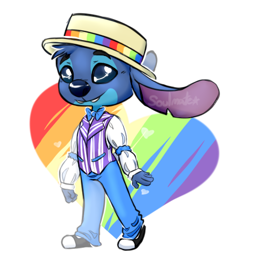 &lt;3 2016 5_fingers 6/26 alien alpha_channel anthro blue_eyes blue_fur blue_nose bow_tie classy clothed clothing disney ears_back experiment_(species) footwear fully_clothed fur gay_pride hat head_tuft headgear headwear lilo_and_stitch looking_at_viewer notched_ear pants shoes solo soulmate stitch tuft vest white_pupils