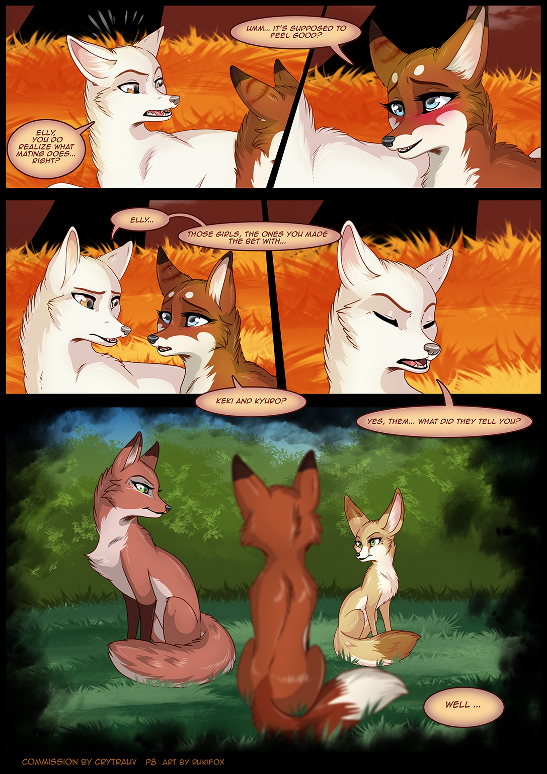 The Big ImageBoard (TBIB) - arctic fox blood canid canine comic crytrauv  duo elly female feral flash back forest fox fur grass hi res keki knotting  kyuro lying male mammal memory naïve