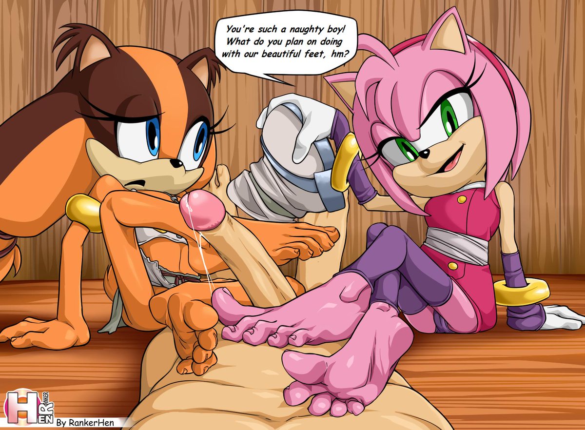 5_toes amy_rose anthro badger dialogue eulipotyphlan feet female first_person_view foot_fetish footjob group group_sex hedgehog human human_on_anthro humanoid_feet interspecies male male/female mammal mustelid musteline precum rankerhen sex sonic_(series) sonic_boom sticks_the_jungle_badger threesome toes