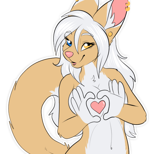 &lt;3 1:1 anthro breasts canid canine female fennec fox gesture hand_heart heterochromatic hybrid kwik mammal mink mustelid musteline oppai_heart piercing rose_dandy-ba smile telegram