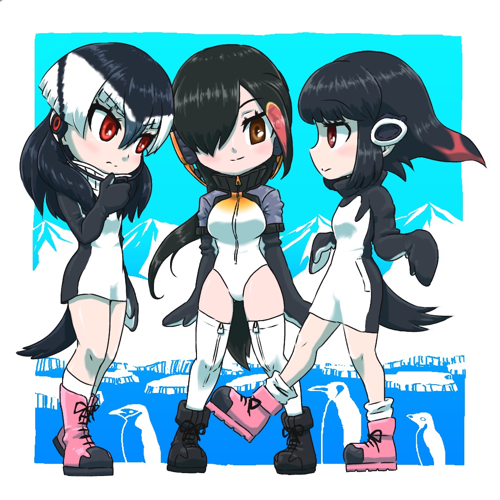 1:1 2017 absolute_territory ad&eacute;lie_penguin ad&eacute;lie_penguin_(kemono_friends) ambiguous_gender animal_humanoid arctic armwear avian avian_humanoid biped bird black_feathers black_hair black_tail blonde_hair blush boots border breast_size_difference breasts brown_eyes chinstrap_penguin chinstrap_penguin_(kemono_friends) clothed clothing digital_drawing_(artwork) digital_media_(artwork) dress elbow_gloves emperor_(kemono_friends) emperor_penguin eye_contact eyebrows eyelashes feathers female female_focus feral footwear front_view frown fully_clothed glistening glistening_hair gloves group hair hair_highlights hair_over_eye headphones humanoid humanoid_focus jacket japanese kemono_friends knock_kneed legwear leotard light light_skin lighting looking_at_another looking_at_viewer medium_breasts mountain multicolored_hair on_one_leg outside_border penguin penguin_humanoid raised_leg red_eyes red_hair red_highlights shadow side_view small_breasts smile socks standing suspicious tail_feathers tan_skin thigh_gap thigh_highs thinking two_tone_hair water white_border white_hair zipper いちにの